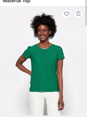 Crochet Front Mixed Material Short-Sleeve Top in Green